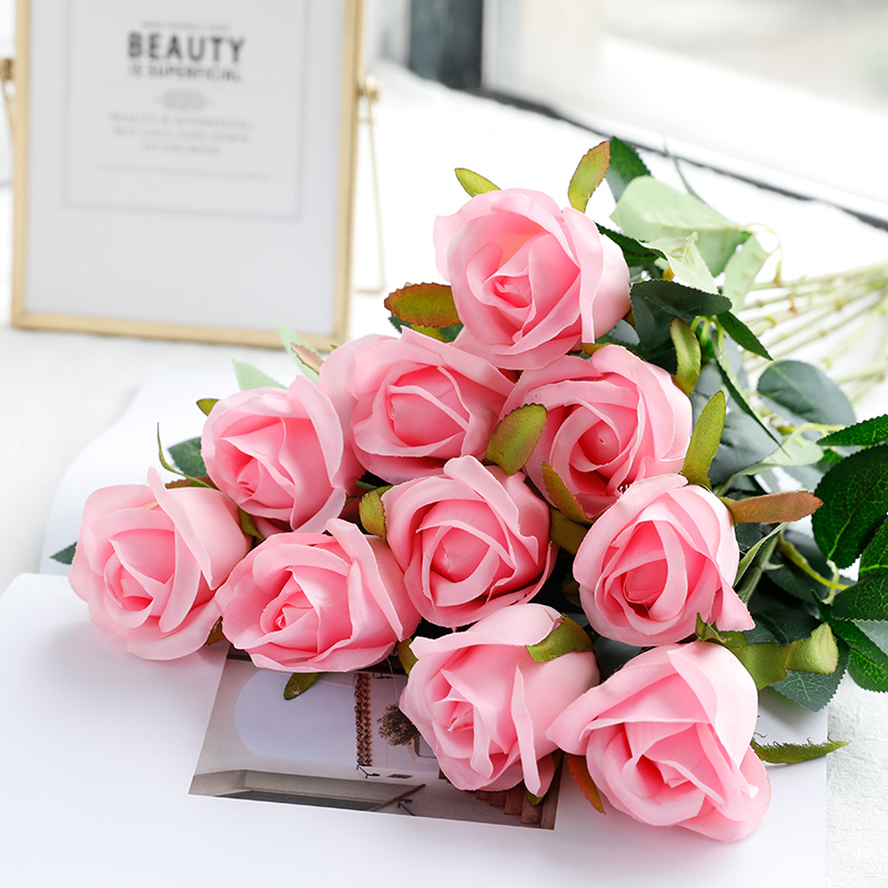 花束单支假花客厅餐桌摆件家居插花干花摆设装饰 (12枝)雪山玫瑰 粉色