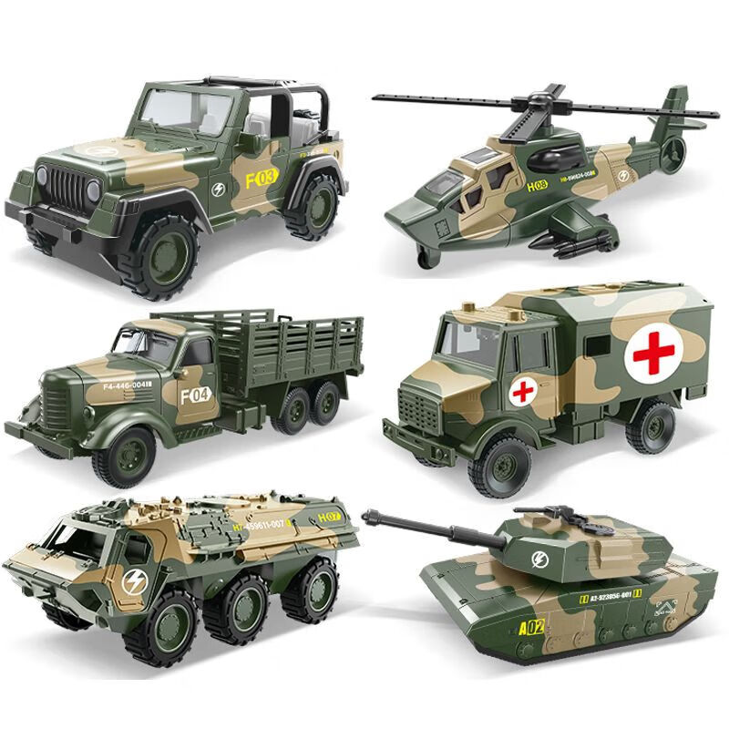 聚品阁儿童玩具车合金回力坦克模型玩具车救护车男孩装甲模型 军事六款套装[