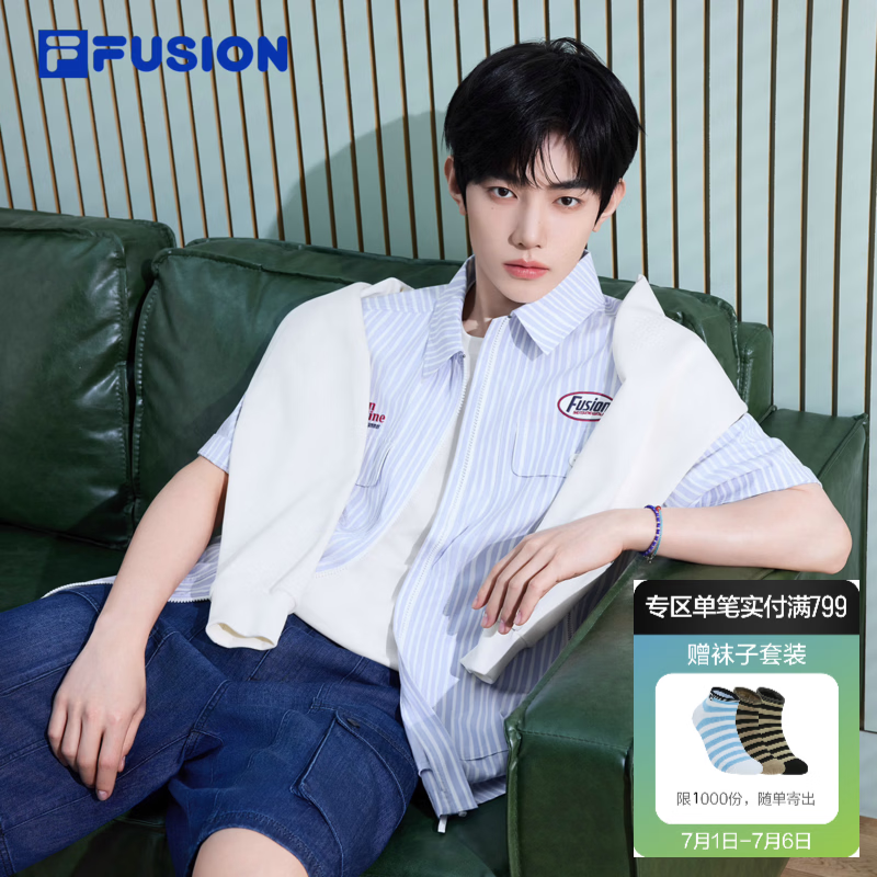 FILA FUSION斐乐章昊同款潮牌牛仔裤男2026秋季新款时尚裤子宽松短裤 深牛仔蓝-DB 2XL 185/92A/XXL