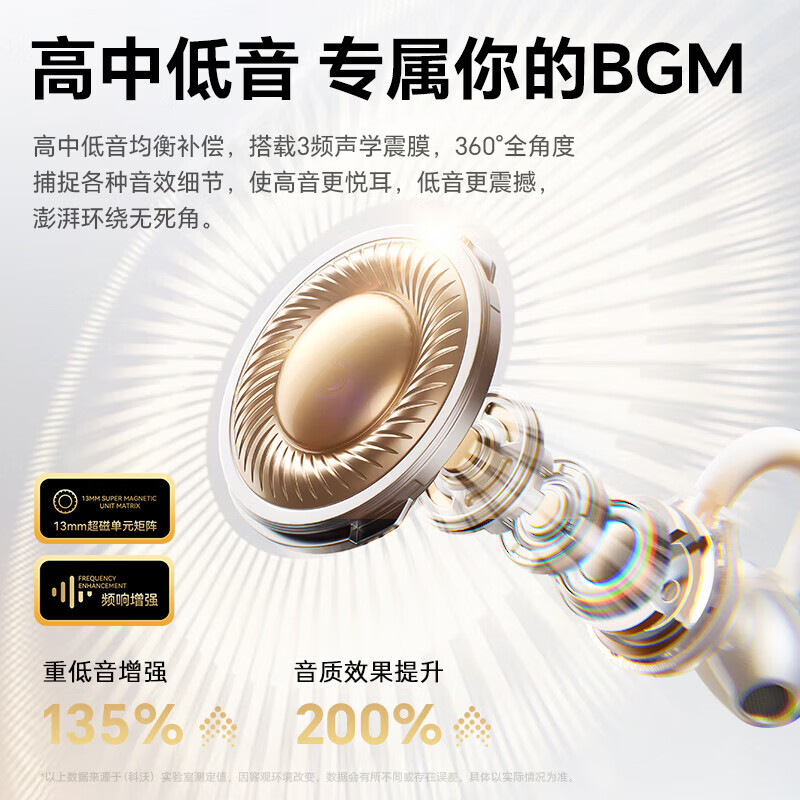 科沃(KOVOL)【柏林之声】蓝牙耳机耳夹式骨传导概念无线耳机开放式运动跑步游戏AI降噪长续航久戴不痛 【金标音质】云感佩戴|全景环绕|星光金