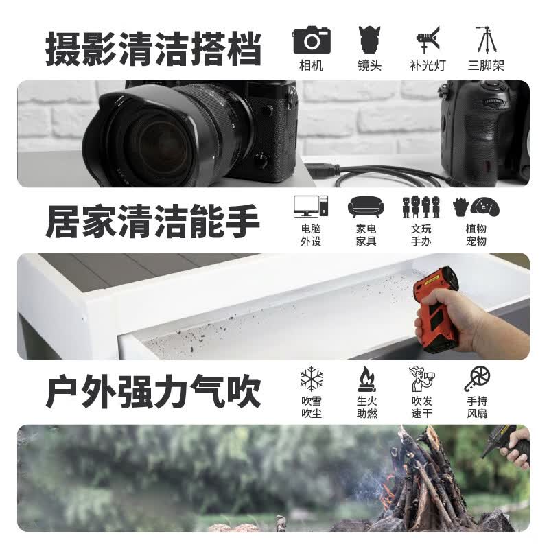 奈特科尔【暴力除尘风扇】cw23高风速口袋摄影造型风扇多用途清洁除尘电驱吹气宝 橙色