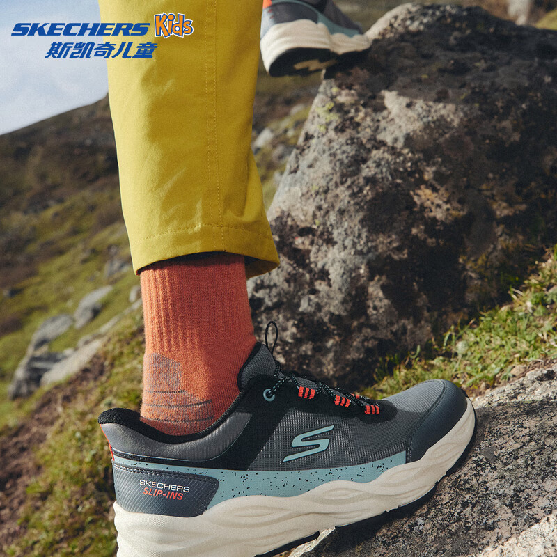 Skechers斯凯奇男孩男童运动鞋百搭舒适跑步鞋405386L 男童/木炭色/黑色 /CCBK 34