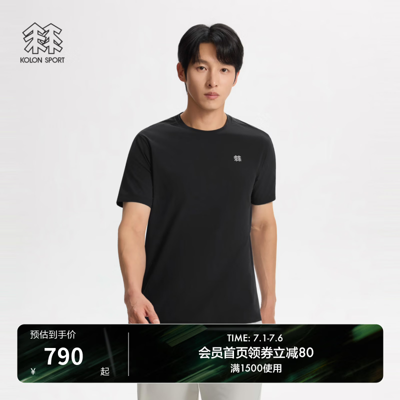 KOLON SPORT/可隆户外休闲衣 男士梭织弹力轻薄T恤 LHRT6MN155-BK 黑色 XL 180/100A