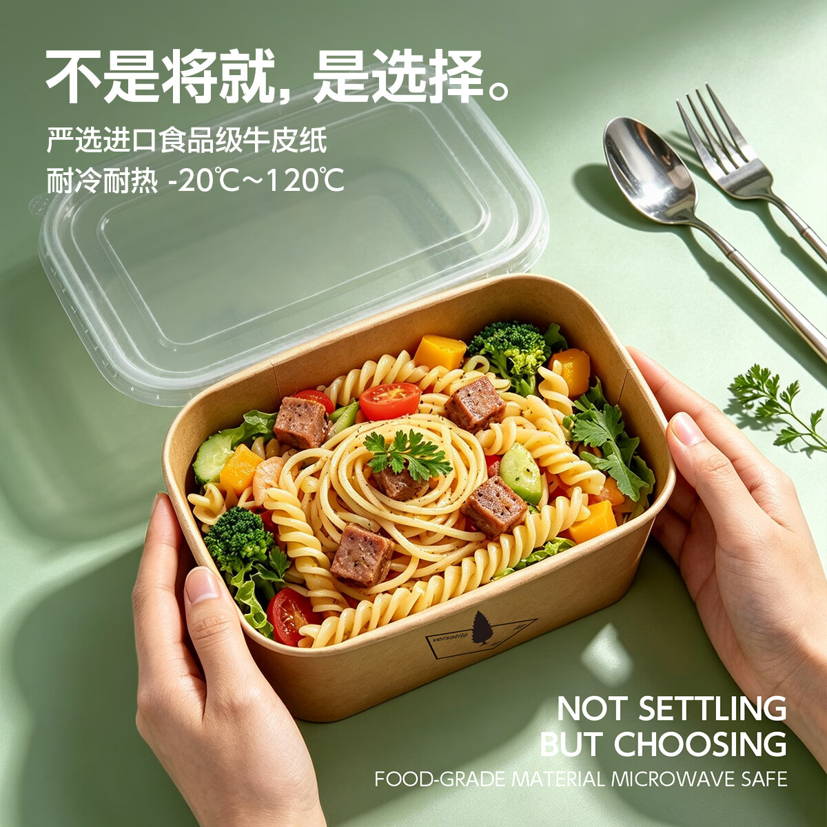华豫洁晖盒哩哩一次性牛皮纸餐盒野餐轻食沙拉便当打包盒带盖饭盒 加厚牛皮纸餐盒*20（1000ml+密封盖）