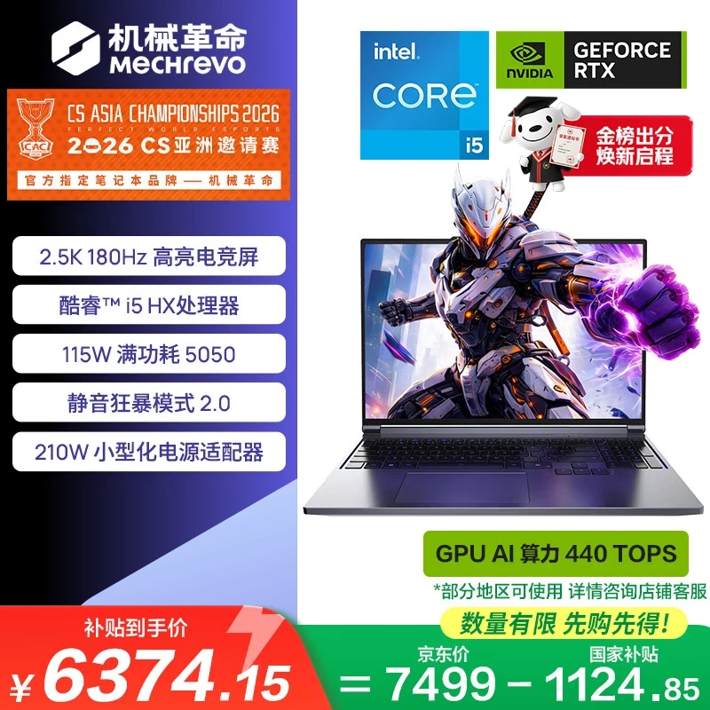 机械革命极光X 国家补贴 游戏本笔记本电脑(酷睿i5-14450HX 16G 512G RTX5050 2.5K屏 180Hz 灰)