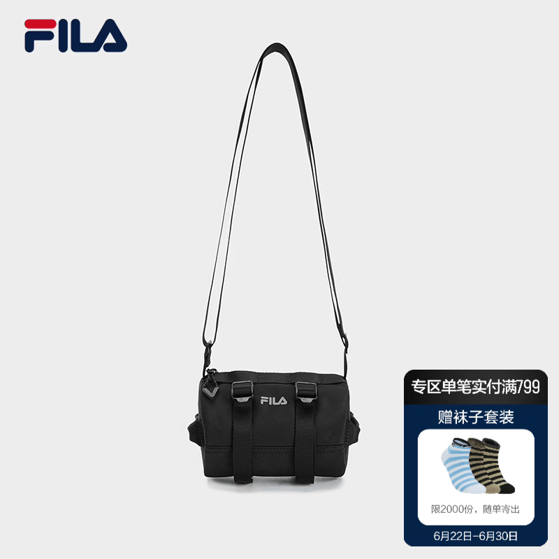 FILA 斐乐官方男包新款挎包时尚休闲包包日常单肩包斜挎包随身包 深黑-BK