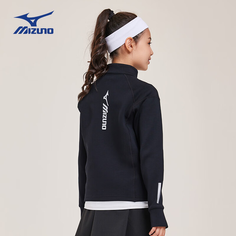 美津浓(MIZUNO)儿童立领长袖卫衣男秋冬季百搭休闲半开衫卫衣男舒适穿搭女童 黑色 165 cm (建议身高160-165cm)