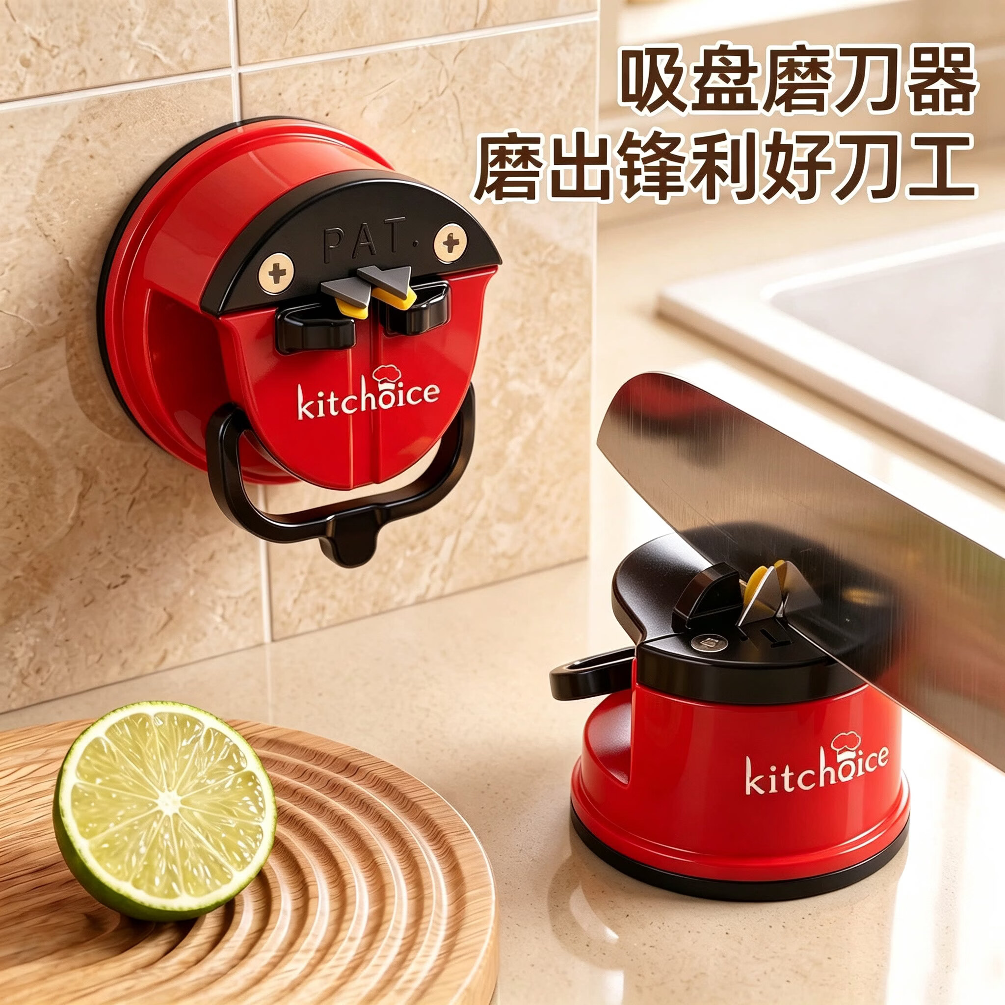 KITCHOICE吸盘磨刀石器家用厨房磨菜刀剪刀工具神器专业快速磨刀器26年新款 【钨钢磨芯】【3秒速磨即锋利】 800目 壁挂台面秒吸附