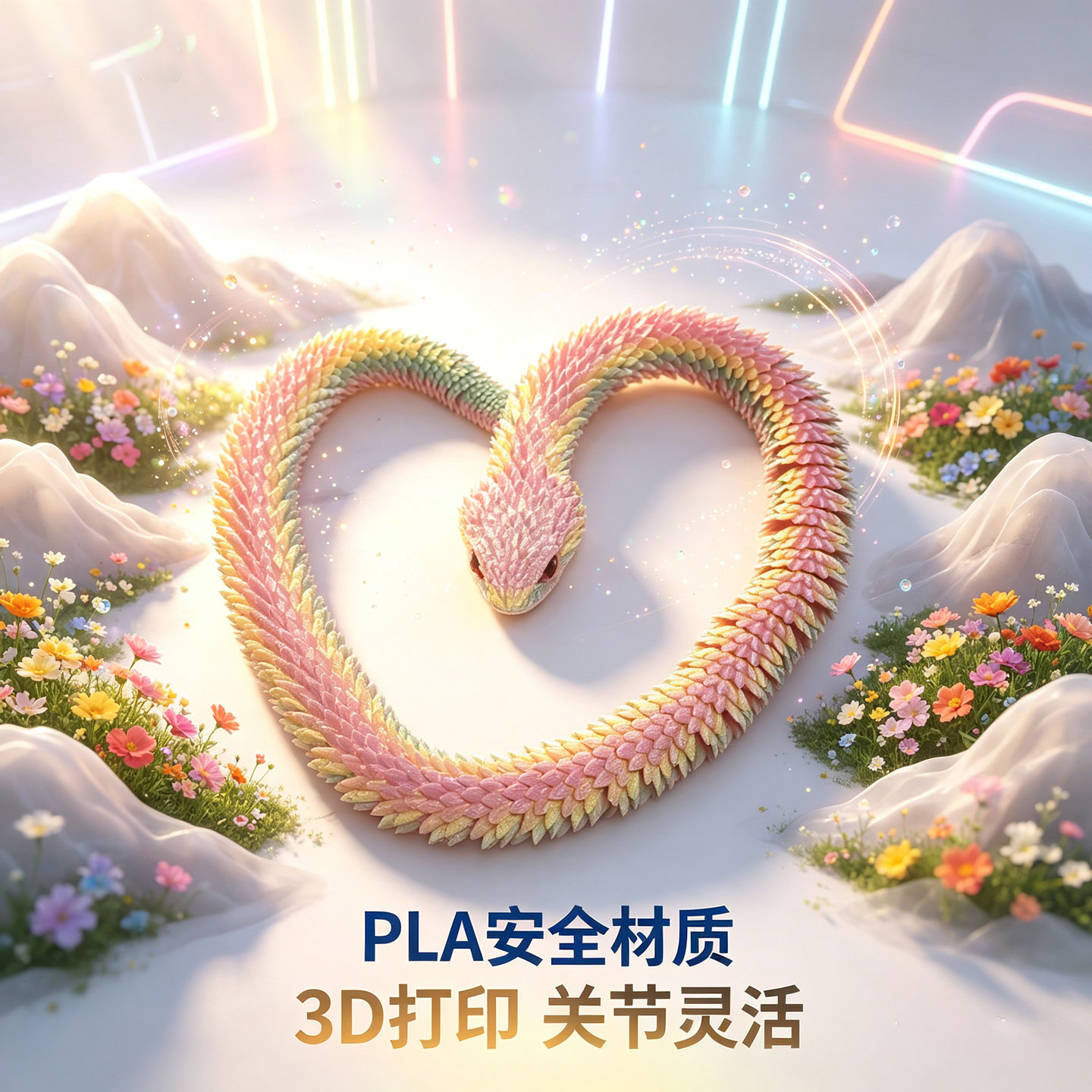 3d打印玩具蛇周边多关节可动夜光水晶蛇蝰蛇2025新款仿真动物模型 1.2米蝰蛇-冰淇淋色系(送仿真眼
