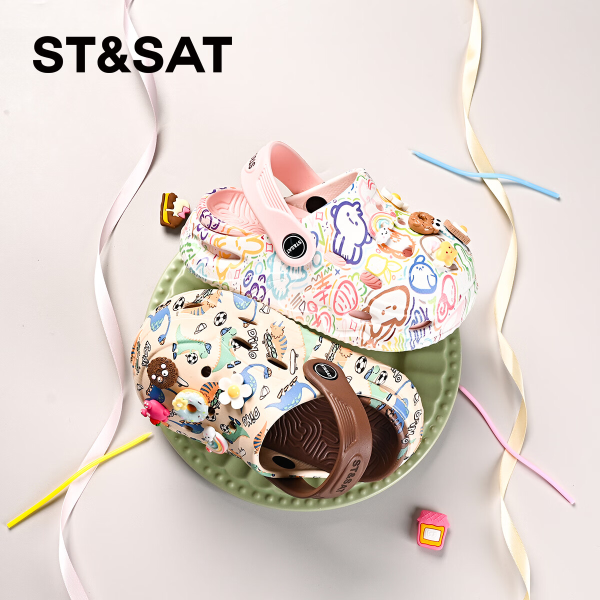 星期六(St&Sat)童鞋夏季儿童洞洞鞋卡通凉拖鞋轻便透气防滑户外一脚蹬女童沙滩鞋 灰蓝 39 -40【鞋内长25cm】