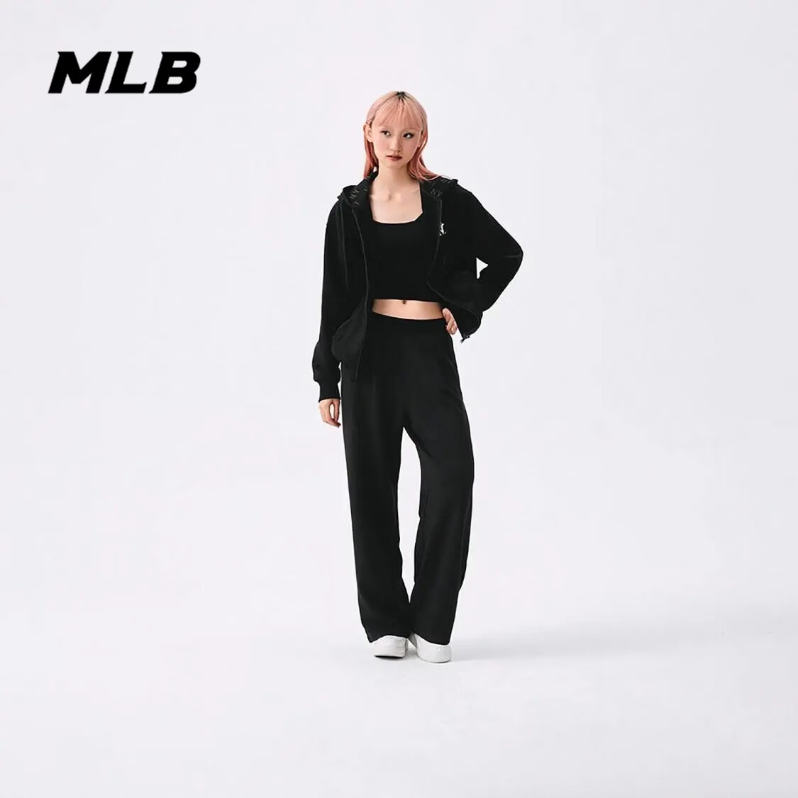 MLB纯色刺绣字母印花标宽松休闲舒适运动休闲裤针织裤男女同款 3FPTB025150BKS【黑色】 M