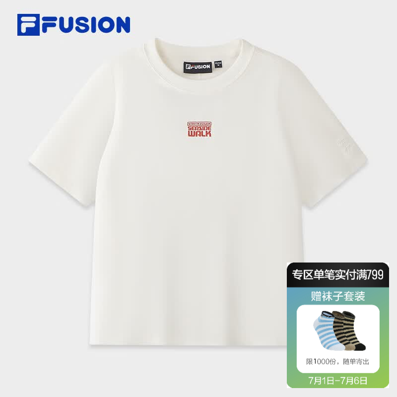 FILA FUSION斐乐潮牌女子针织短袖衫2026秋季新款休闲上衣修身T恤 云白色-WT XL 175/92A/XL