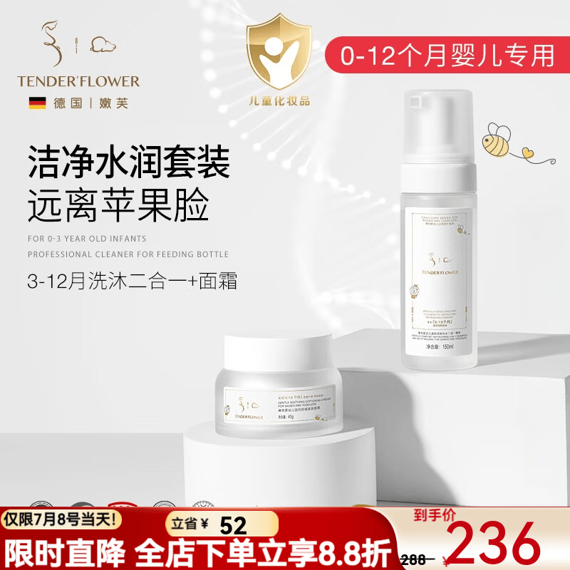 嫩芙0-6-12月新生婴儿面霜婴幼儿面部滋润保湿晒后舒缓宝宝润肤乳儿童 【洁净润护】面霜+洗沐二合一（有效期至26年12月）