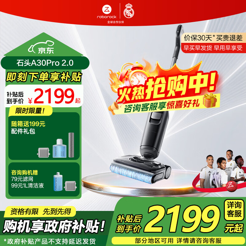 石头（roborock）A30 Pro 2.0洗地机0缠毛180°平躺AI智驾助力智能投放家用吸拖洗一体手持吸尘器 【新品上市】A30 Pro 2.0