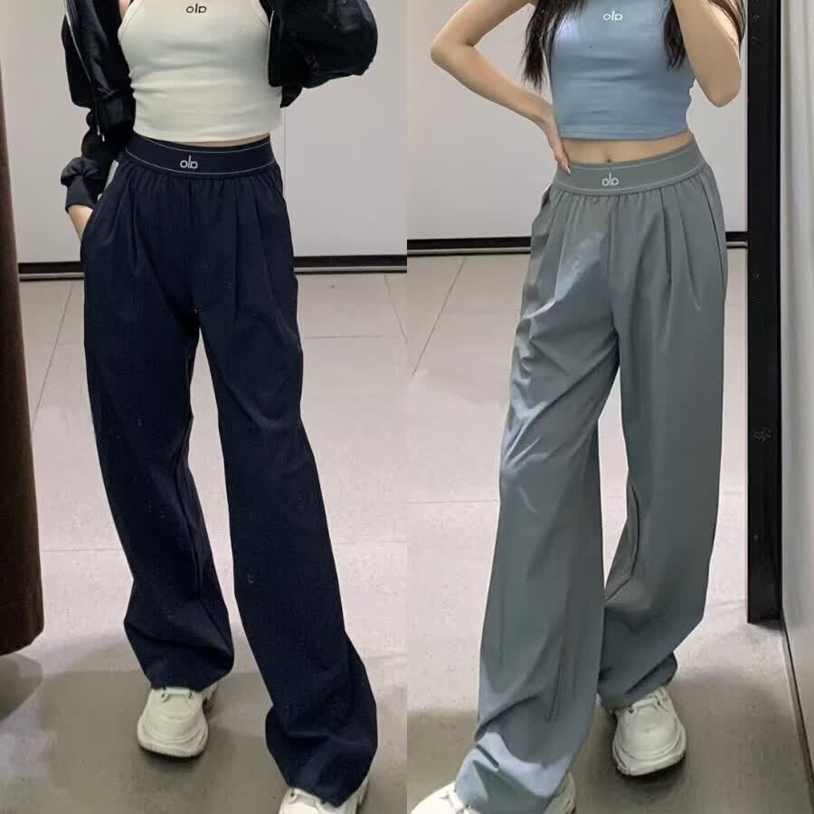 ALO YOGA美版原标爆款阔退裤女宽松瑜伽裤运动长裤薄荷设计提升舒适感 浅石灰 XL 建议125-14斤