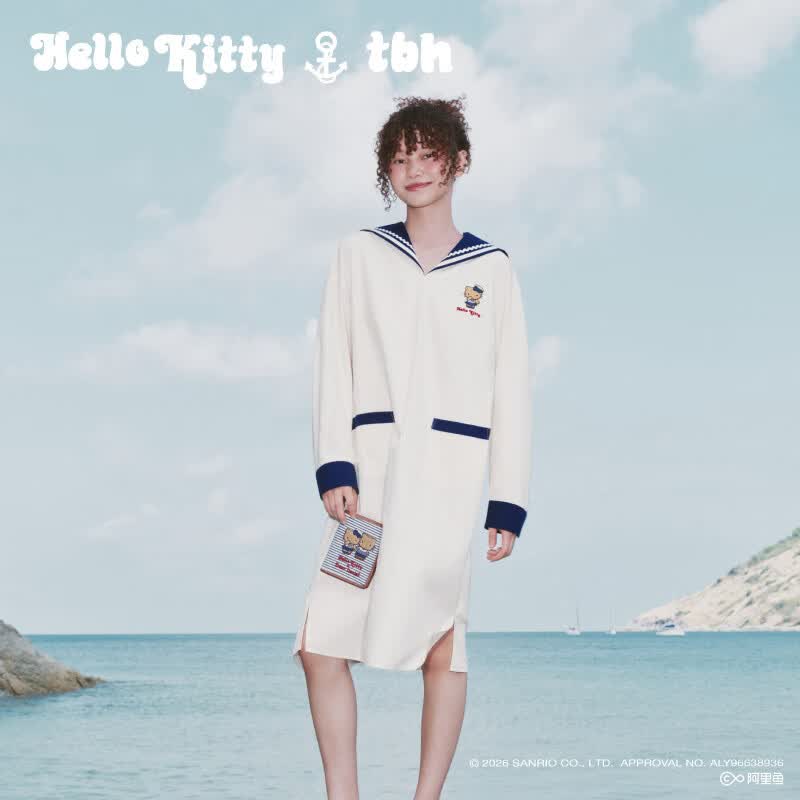 野兽派家居（tbh）三丽鸥Hello Kitty全棉水手领家居服26新款可外穿睡裙女夏 Hello Kitty全棉水手领家居睡裙 XS