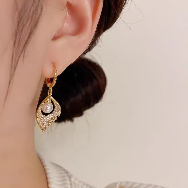 满钻水滴锆石耳环女韩版气质百搭设计感耳扣精致耳坠时尚耳饰101 水滴珍珠耳环 1对+精美礼盒