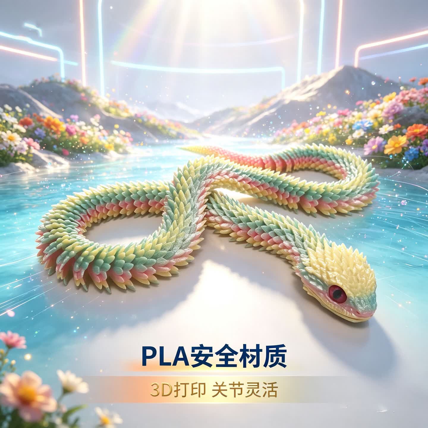3d打印玩具蛇周边多关节可动夜光水晶蛇蝰蛇2025新款仿真动物模型 1.2米蝰蛇-冰淇淋色系(送仿真眼