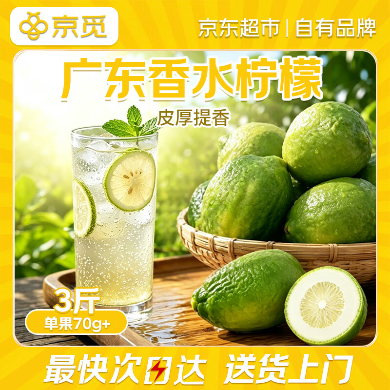京觅广东香水柠檬 净重3斤单果70g+生鲜柠檬奶茶店专用 水果源头直发