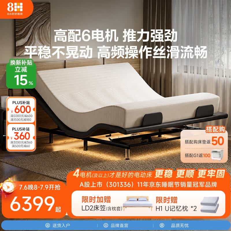 8H 智能电动床DE2promax无床头撑腰感应灯高配6电机 已接入米家APP 炭雾灰 1.8m+TZ ultra弹簧床垫21cm