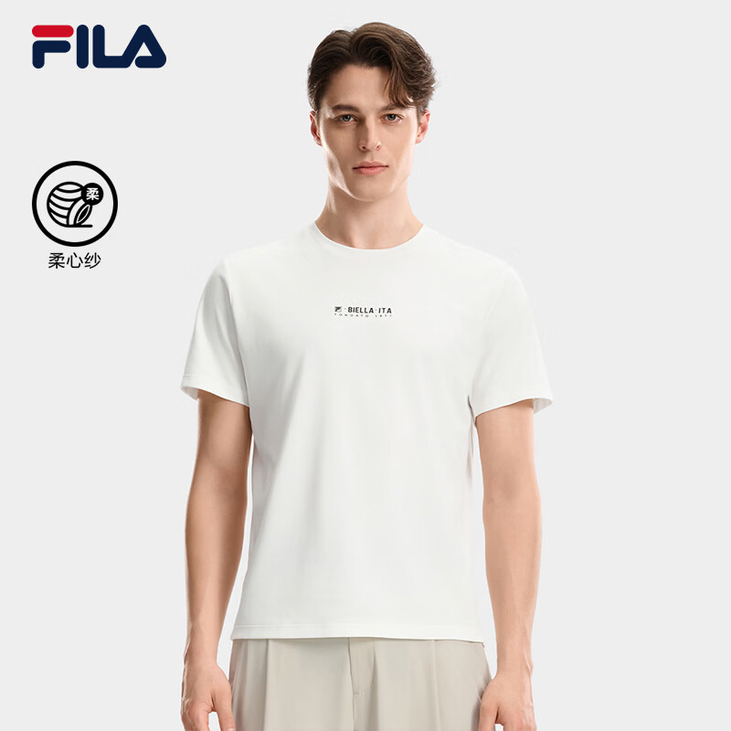 FILA 斐乐官方男子针织短袖衫2026秋新款简约基础上衣舒适百搭T恤 云白-WT M 170/92A/M