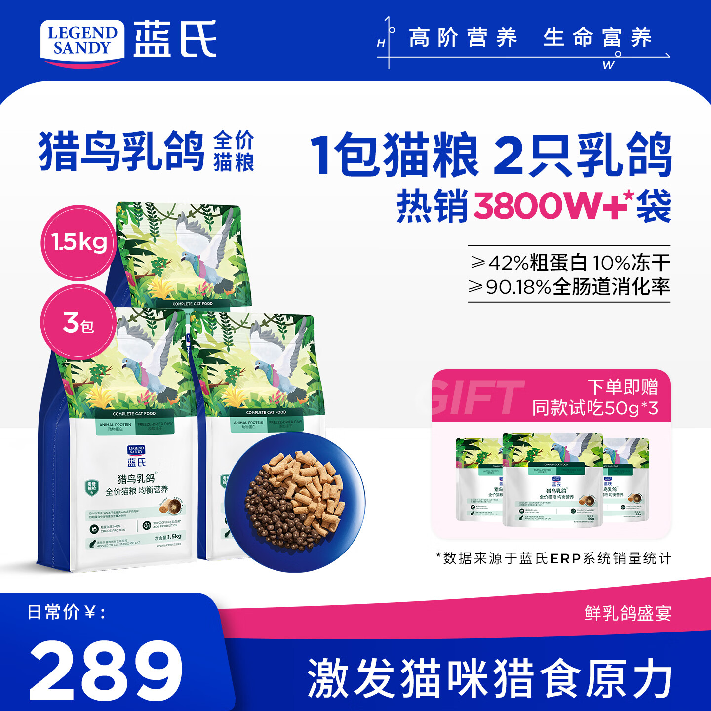 LEGENDSANDY蓝氏猫粮生鲜猎鸟鲜乳鸽生骨肉冻干高蛋白全价成猫粮幼猫通用型 一袋猫粮两只乳鸽丨猎鸟乳鸽丨4.5kg