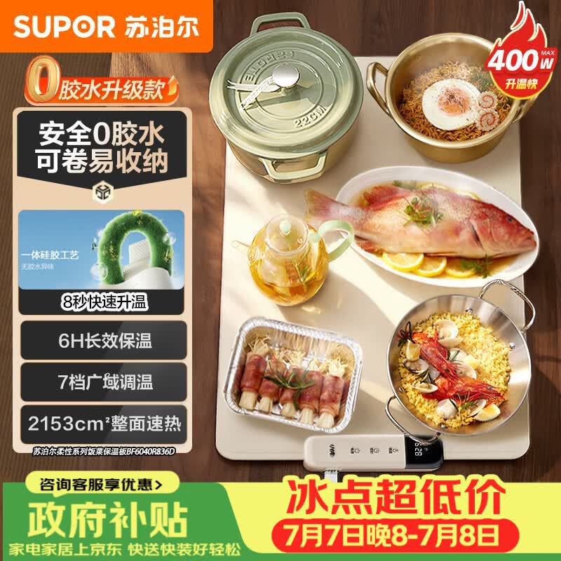 苏泊尔（SUPOR）柔性可折叠暖菜板 饭菜保温板 7档调温 多功能易收纳 方形60cm热菜板 BF6040R836D