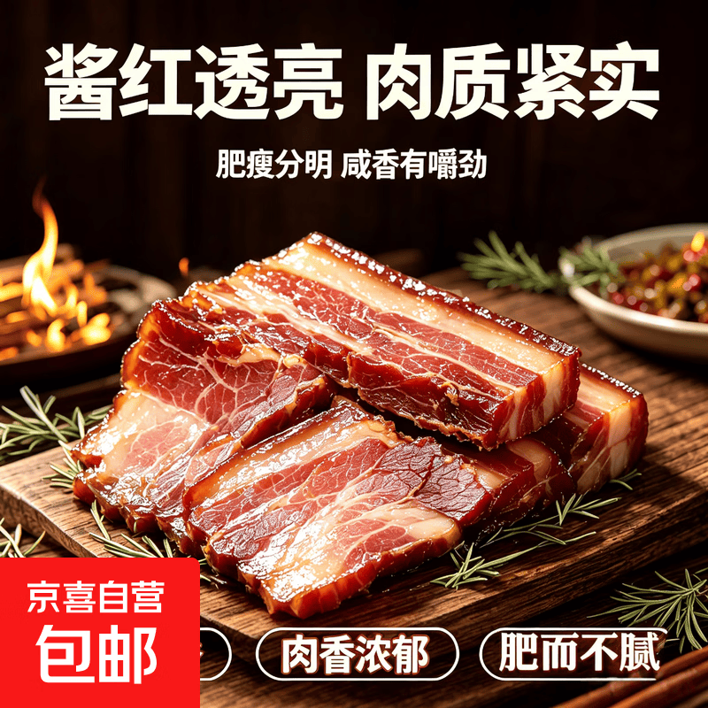 四川烟熏土猪肉柏枝熏烘腊肉肥瘦分明肉质紧实农家土猪自制 450g-550g/袋 1袋
