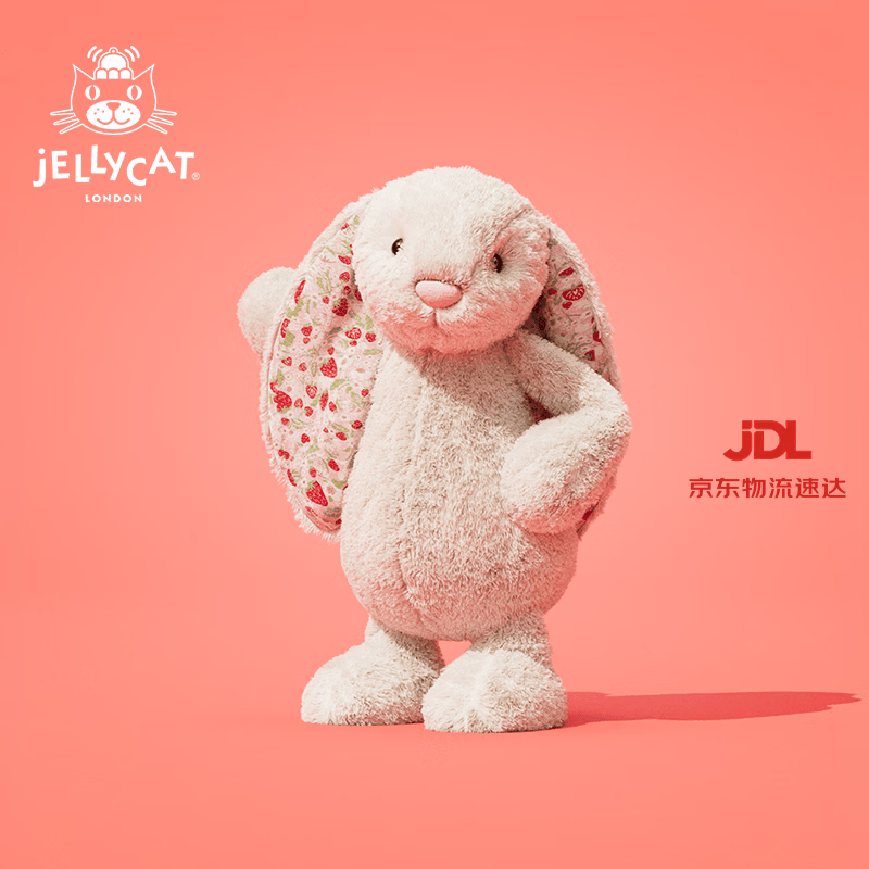 Jellycat花布邦尼兔动物毛绒玩偶兔子玩偶儿童娃娃送礼生日礼物 白芮（乳白色） Small