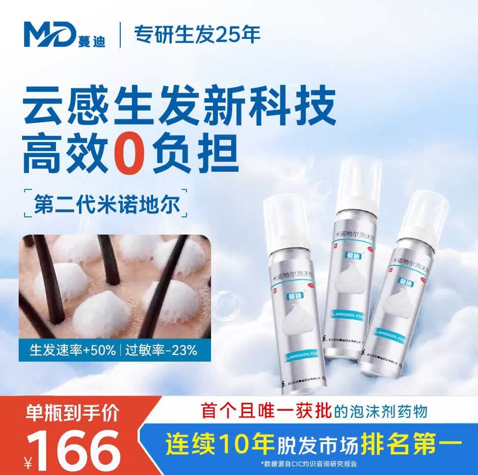 蔓迪【二代米诺地尔】蔓迪5%生发泡沫剂60g*3（倍速温和生发）男女专用治脱发防脱洗发水育发米洛酊搽剂