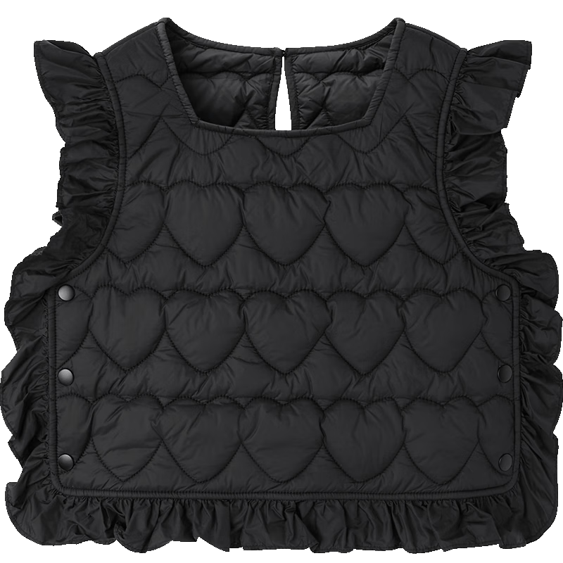 MiniPeace太平鳥童裝女童棉馬甲長褲兩件套套裝棉褲零感輕量 黑色上衣 140 cm