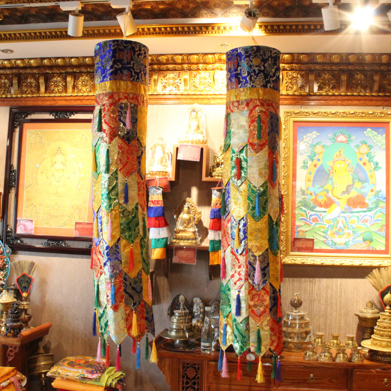 藏传佛教藏布佛堂装饰用品寺院供佛八吉祥五彩筒胜利幢圆桶幢幡2m 量
