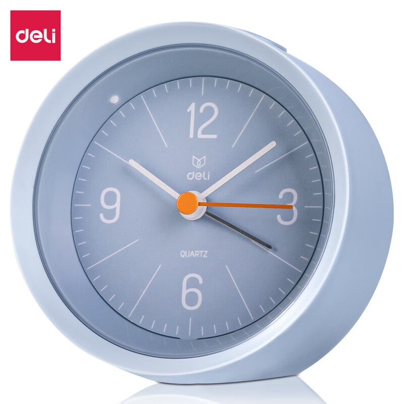 得力(deli)圆形小闹钟学生儿童起床渐响闹钟家庭卧室床头宿舍桌面带夜