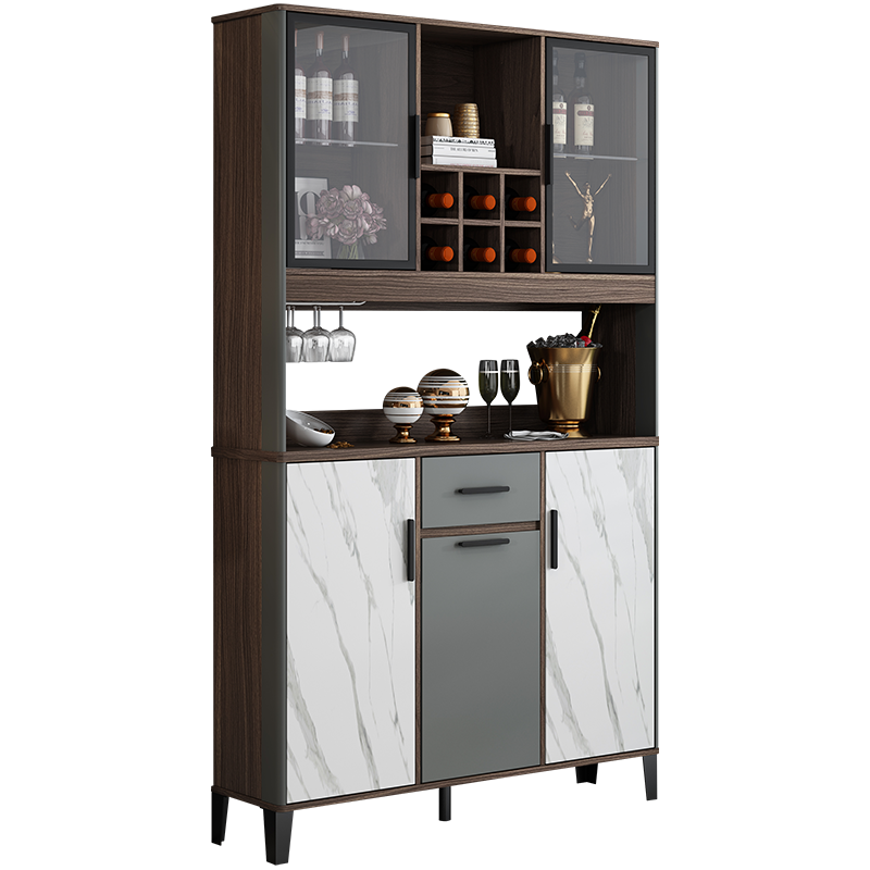 凯帝格 意式极简实木餐边柜酒柜一体靠墙组合储物收纳柜置物柜北欧客厅 家用碗柜茶水柜厨房柜 1.2米长*0.3米宽*2.005米高