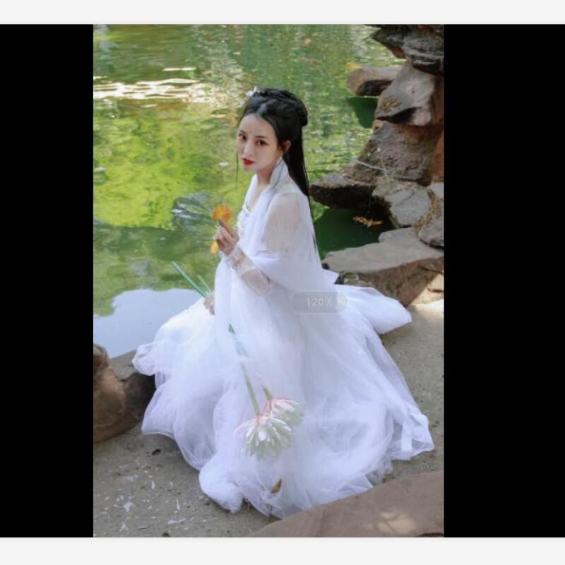 自由搭档 新白蛇传奇白素贞白娘子同款古装仙女服汉服装演出服中国风 白色 身高150