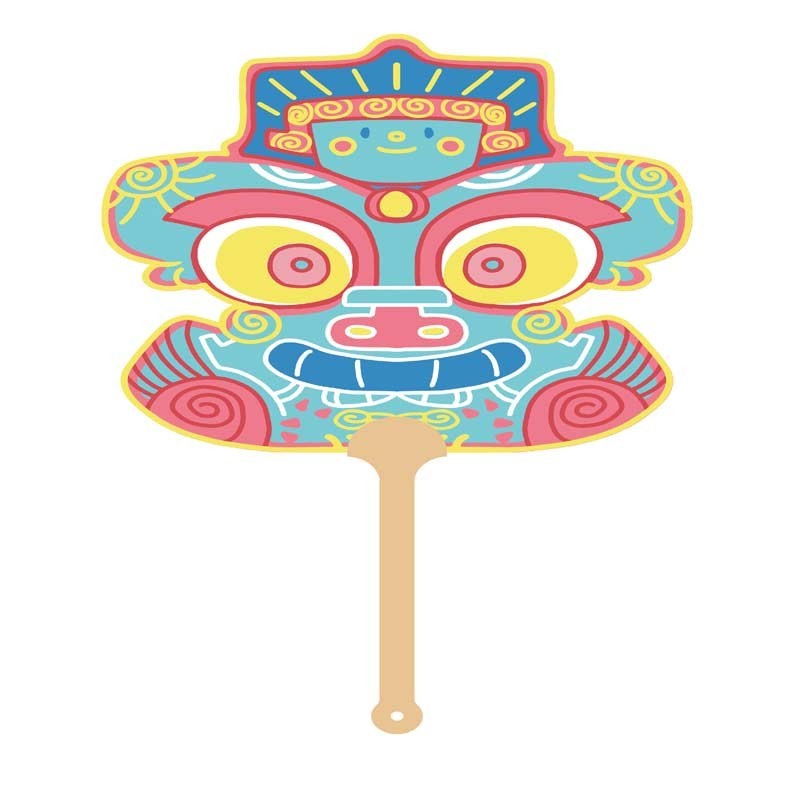 良渚博物院 新款良渚文化玉鸟神人兽面纹小团扇个性休闲扇子 良渚文化小团扇-玉鸟