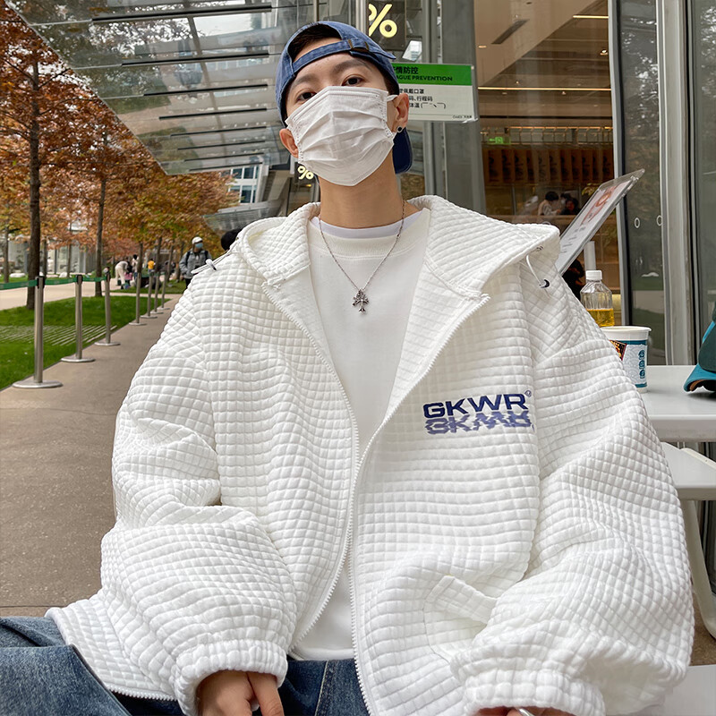 主野(zhu ye)连帽夹克男休闲华夫格上衣韩版春秋褂子港风学生痞帅潮流