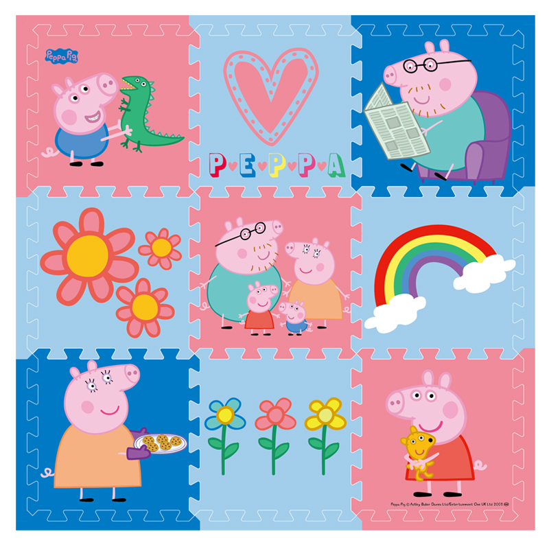 小猪佩奇（Peppa Pig）爬行垫宝宝婴儿 拼图拼接垫防滑爬行毯泡沫地垫 彩虹30*30*1cm9片带边条
