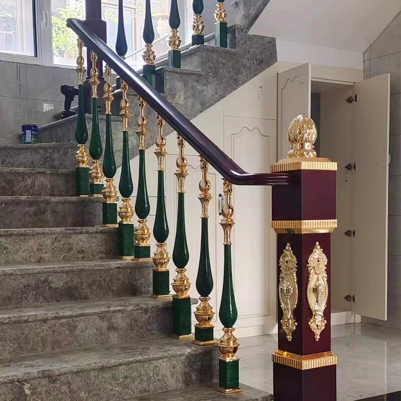 楼梯扶手别墅轻奢栏杆室内家用铝艺新中式铝合金欧式立柱护栏 设计
