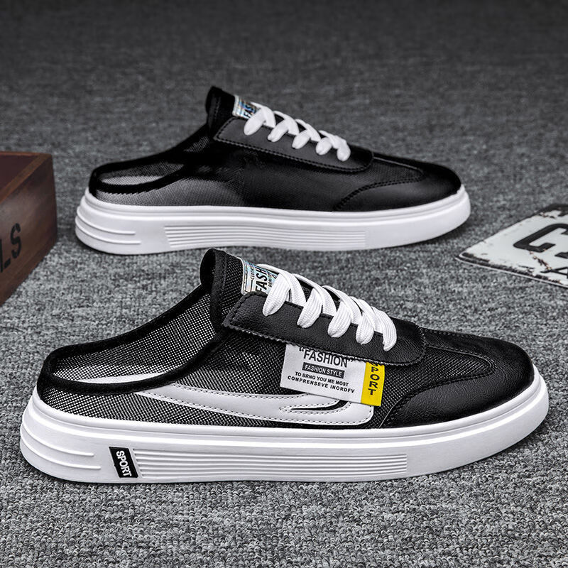 奕菓直接穿的免穿不用穿袜子无鞋带夏天穿的鞋半拖鞋男夏季透气懒人无