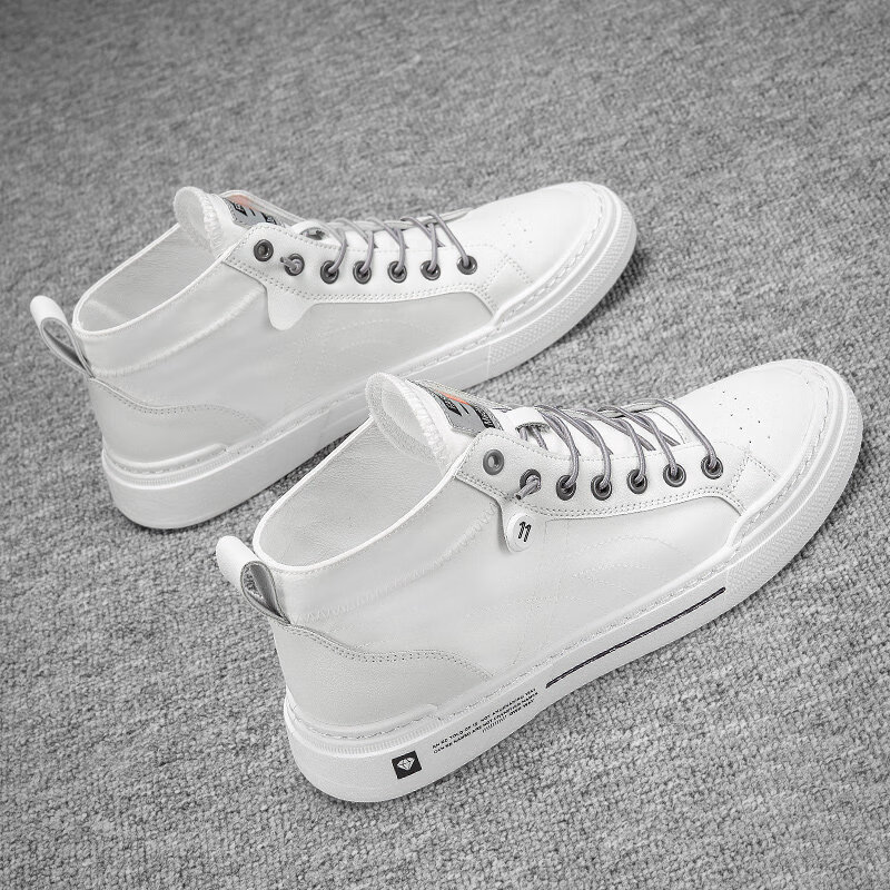 高邦鞋子夏天高帮小白鞋男透气夏季帆布鞋薄款板鞋潮流百搭休闲布鞋