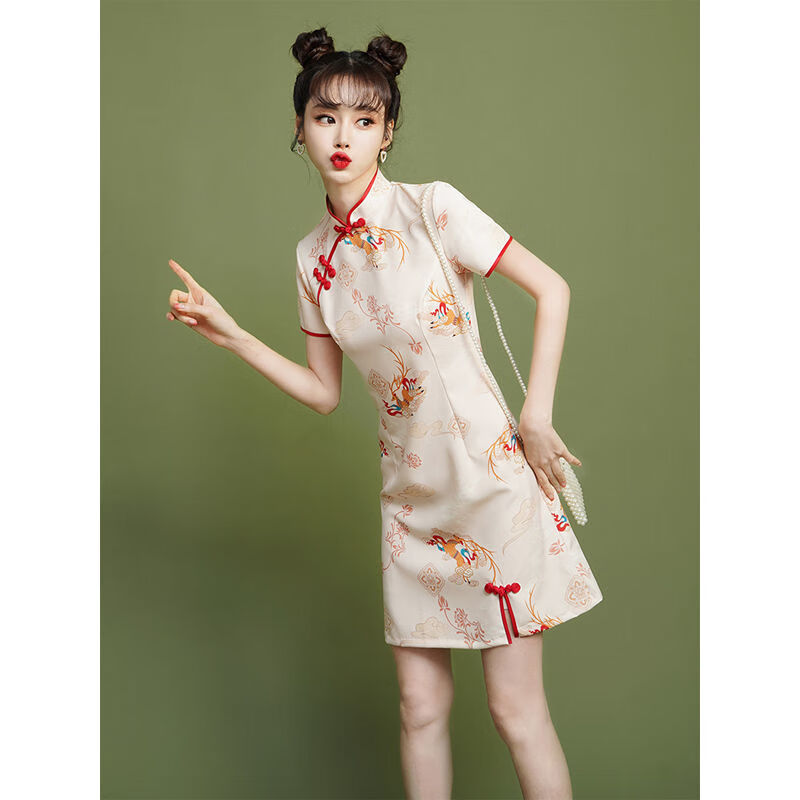 知特短款改良旗袍中国风女装小个子夏低领2023年新款国潮超火现代年轻