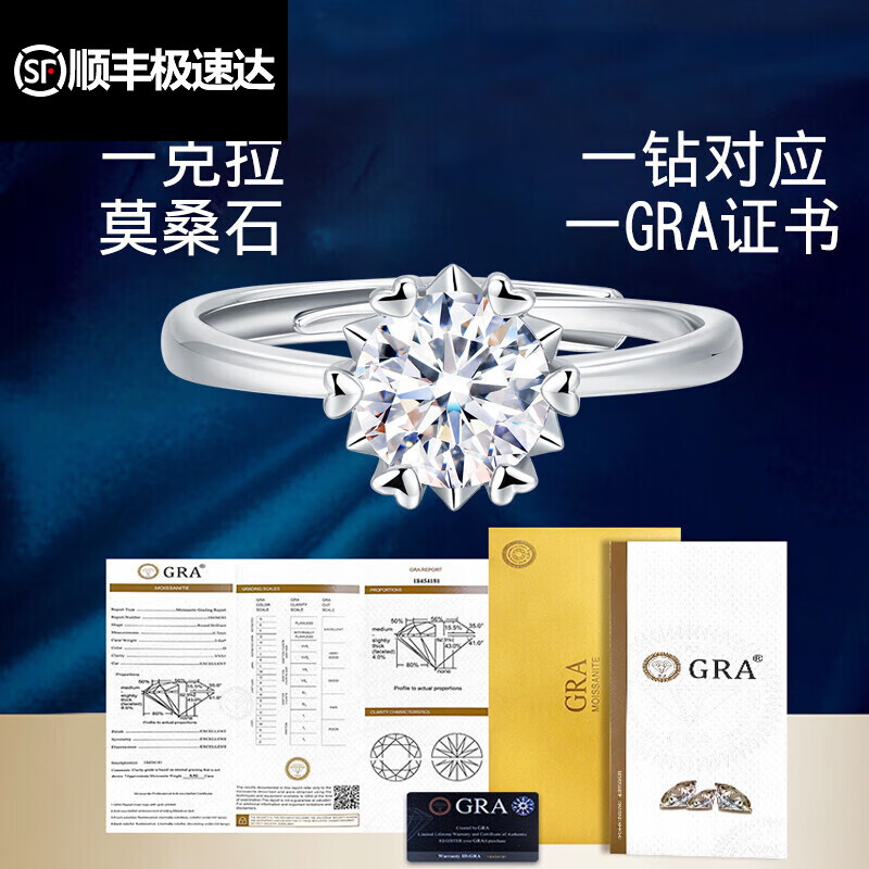石戒指钻戒女银求婚表白一克拉 唯爱对戒【莫桑石】1克拉(配gra证书)