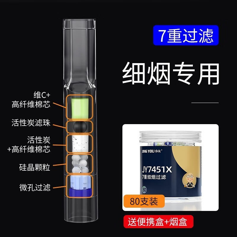 雅空细烟过滤烟嘴一次性神器三重细支男女士烟烟具 天蓝色 7重细烟 80