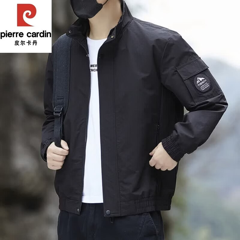 皮尔卡丹（pierre cardin）外套夹克男士2026春季新款工装商务夹克男款休闲上衣男装潮流衣服 黑色 M