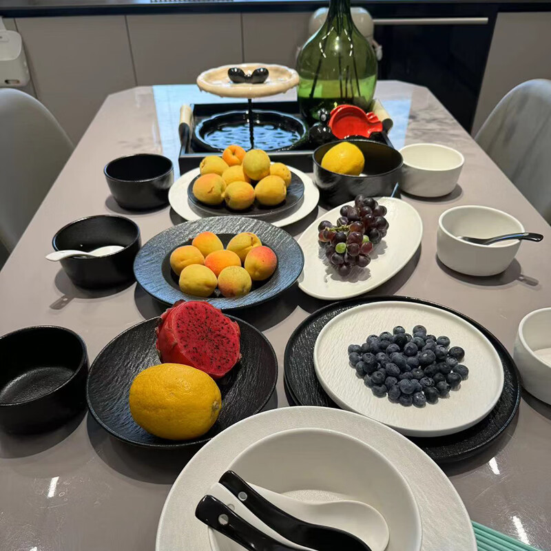 mornenjoy釉下彩碗具碗碟套装家用2026新款高颜值陶瓷碗盘餐具套装乔迁送礼 【釉下彩】石纹黑白4人食 混搭18头