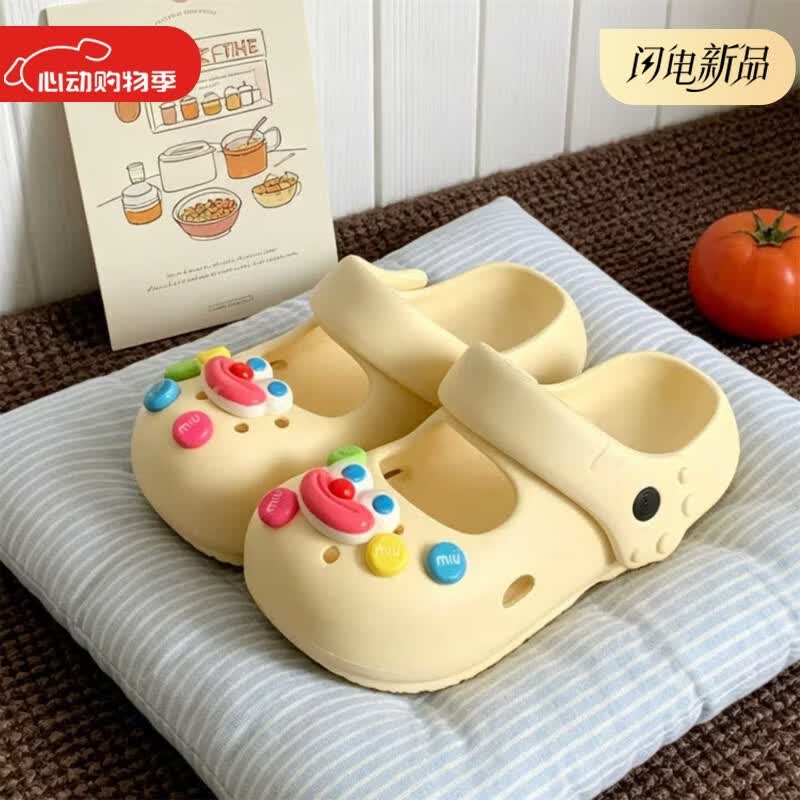 细细条（XIXITIAO）网红个性厚底久穿不累透气洞洞鞋女夏微足弓防滑可爱香肠嘴玛丽珍 远天蓝青蛙嘴M豆【防滑透气】 36-37 【标准码】