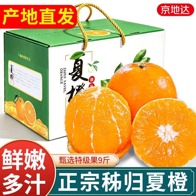 京地达湖北秭归夏橙子新鲜水果整箱送礼盒净重9斤单果190g+源头直发包邮