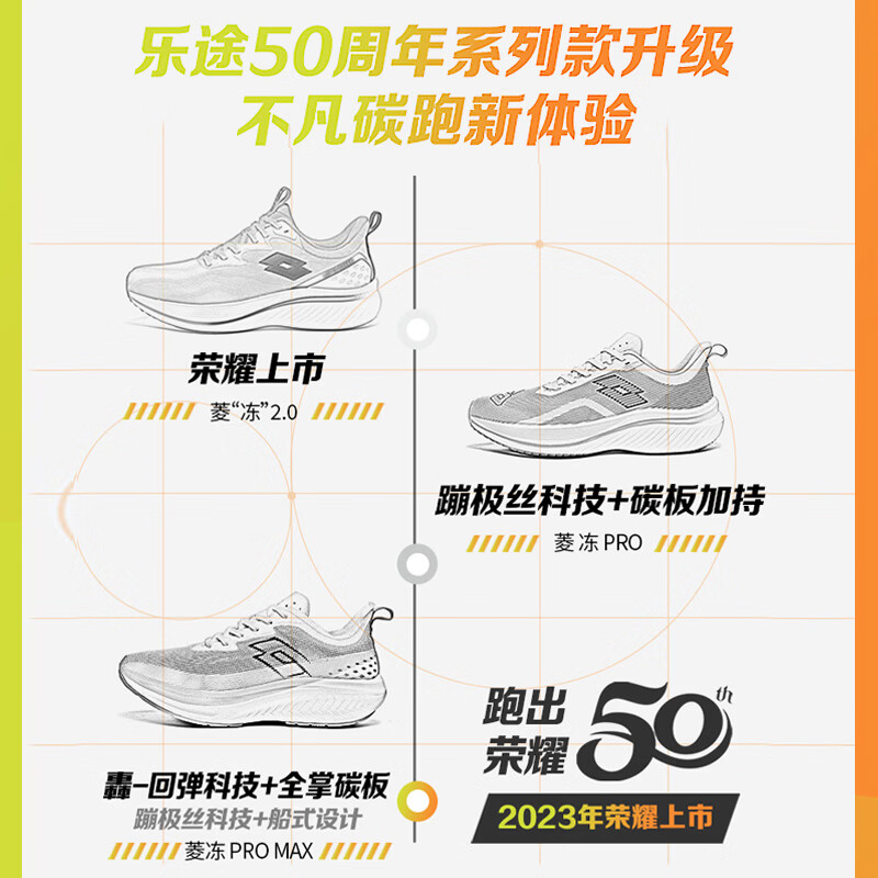 乐途(LOTTO)全掌碳板跑步鞋体测竞速马拉松专业跑鞋防滑耐磨透气荧光红运动鞋 荧光红 【全掌碳板专业跑鞋】 44