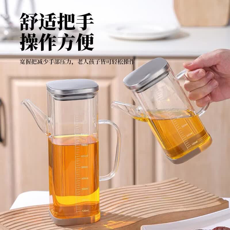 方形油壶四方形油壶家用厨房不挂油高硼硅倒油瓶耐热玻璃油壶批发 1000ml